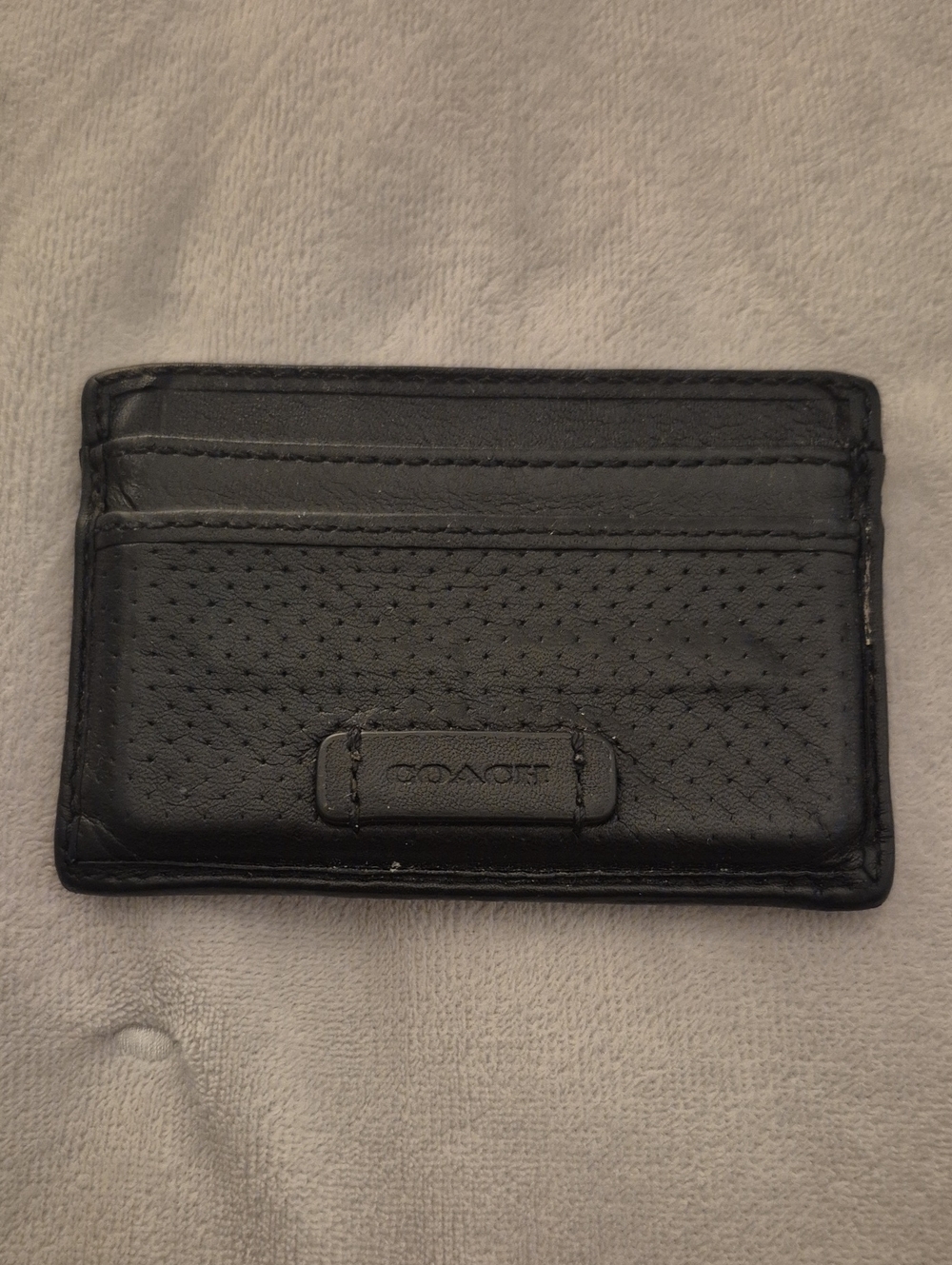 Coach Black Perforated Leather Card Holder -